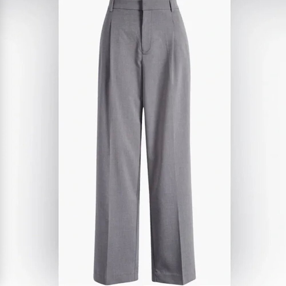 MANGO MNG pleated grey straight/wide pants size 4/ 14" Waist
